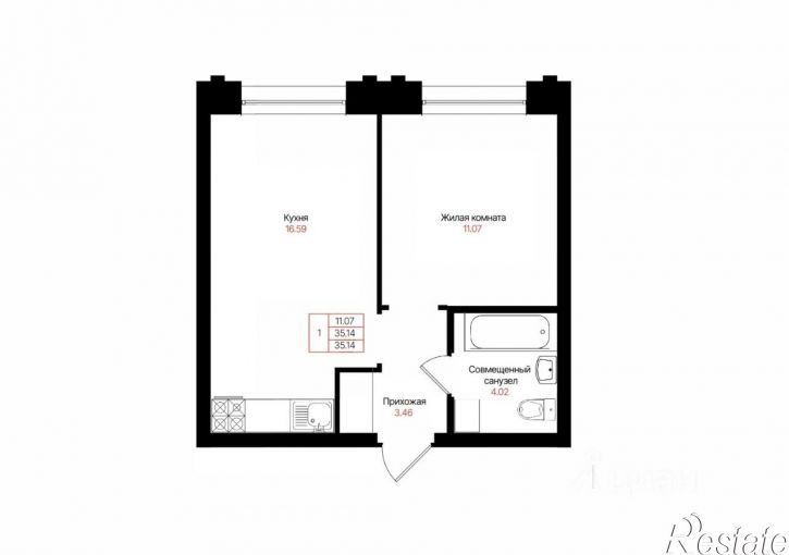 1-комн квартира в новом доме