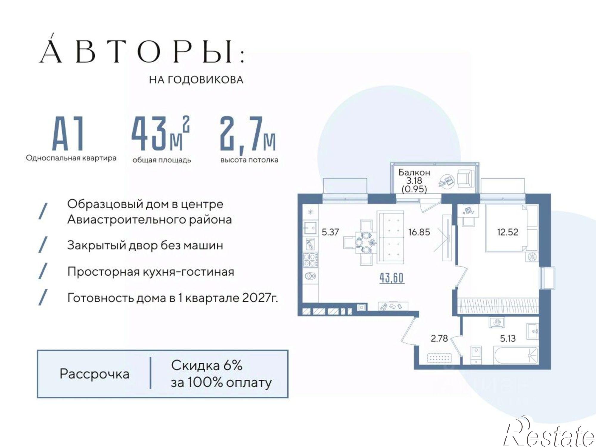 Купить квартиру за 10 345 300 рублей на ул Годовикова, 25