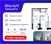 2-комн, 46 кв м, этаж 6/20 улица Профессора Мухамедьярова, 32