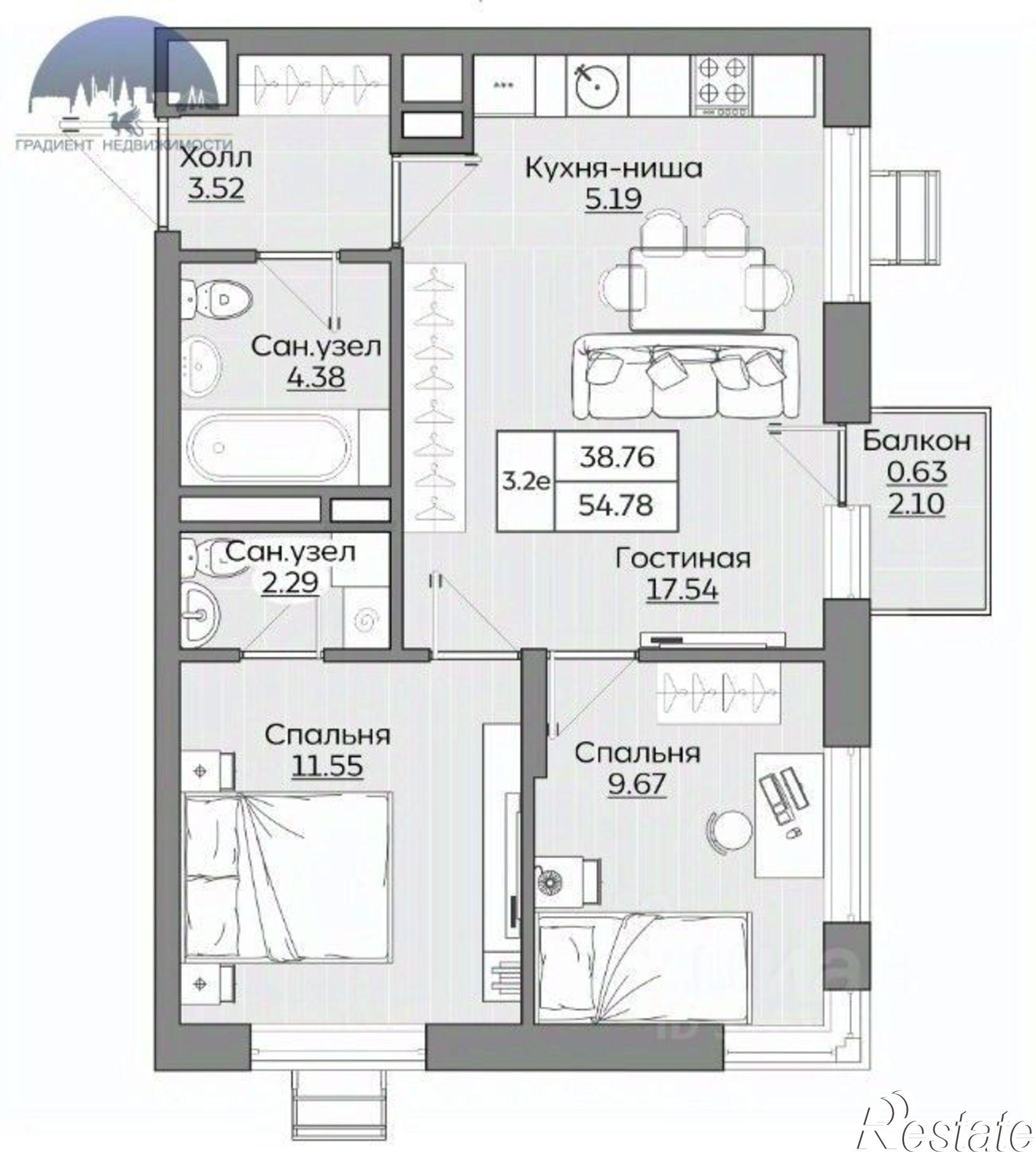 Купить квартиру за 9 500 000 рублей на Казань городской округ