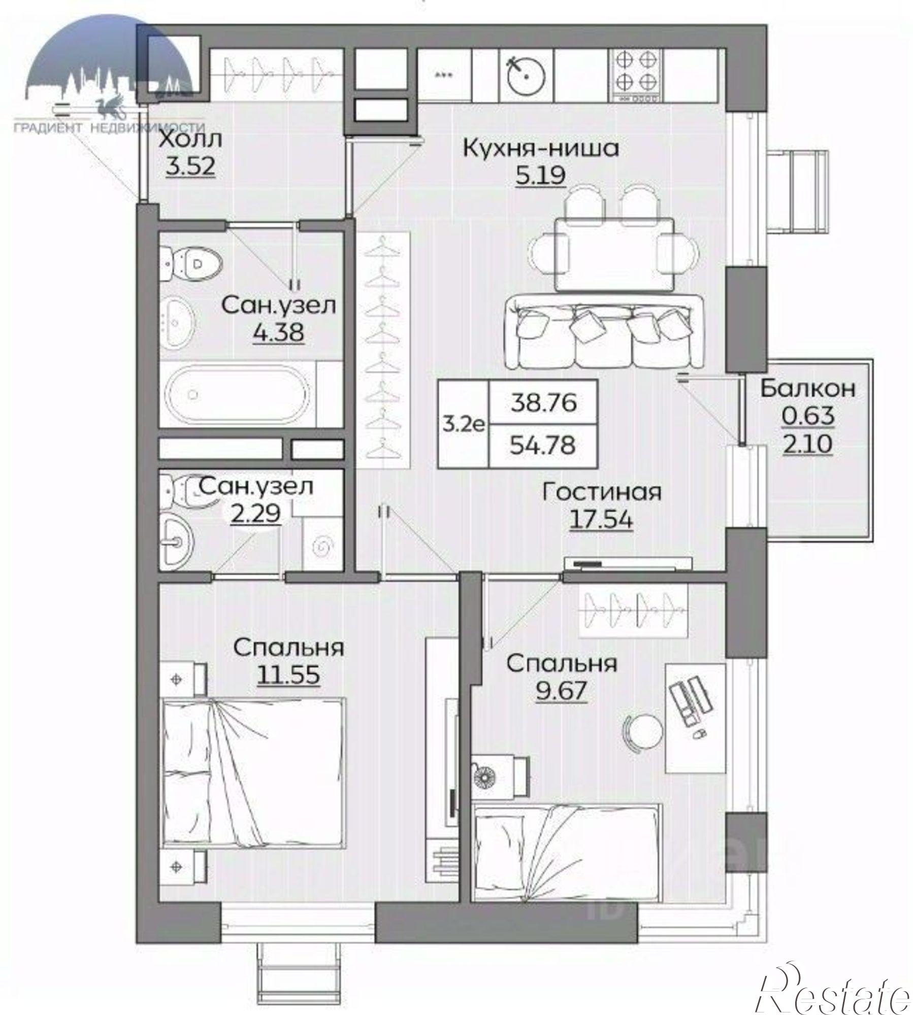 Купить квартиру за 9 500 000 рублей на Казань городской округ