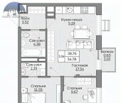 3-комн, 54 кв м, этаж 15/19 Казань городской округ