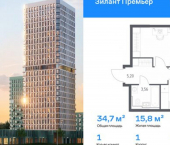 1-комн, 35 кв м, этаж 17/25 Республика Татарстан (Татарстан), ЖК Зилант Премьер
