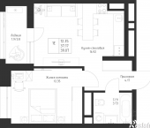 1-комн, 39 кв м, этаж 12/23 