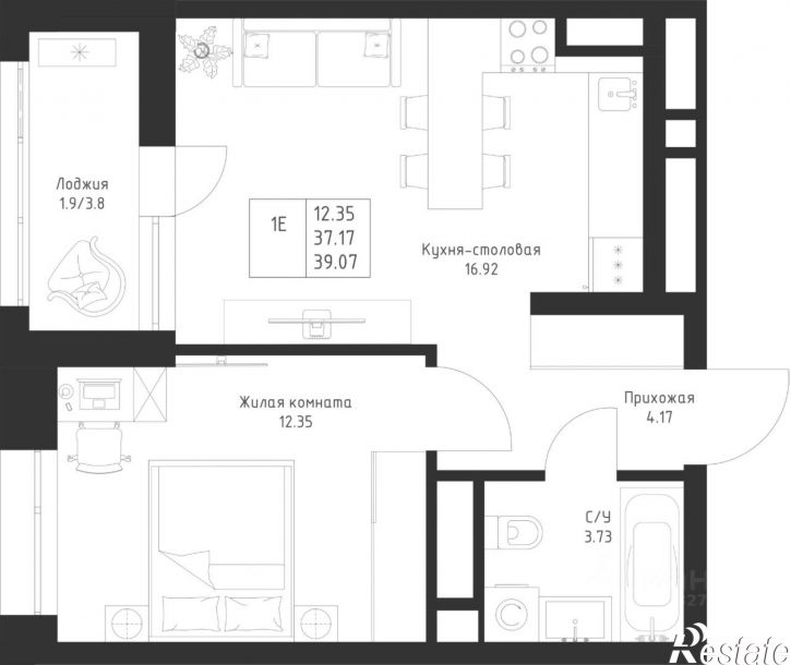 1-комн квартира в новом доме