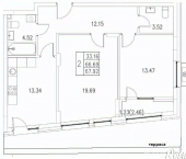 3-комн, 68кв м, этаж 1/9 улица Ярдем, 3