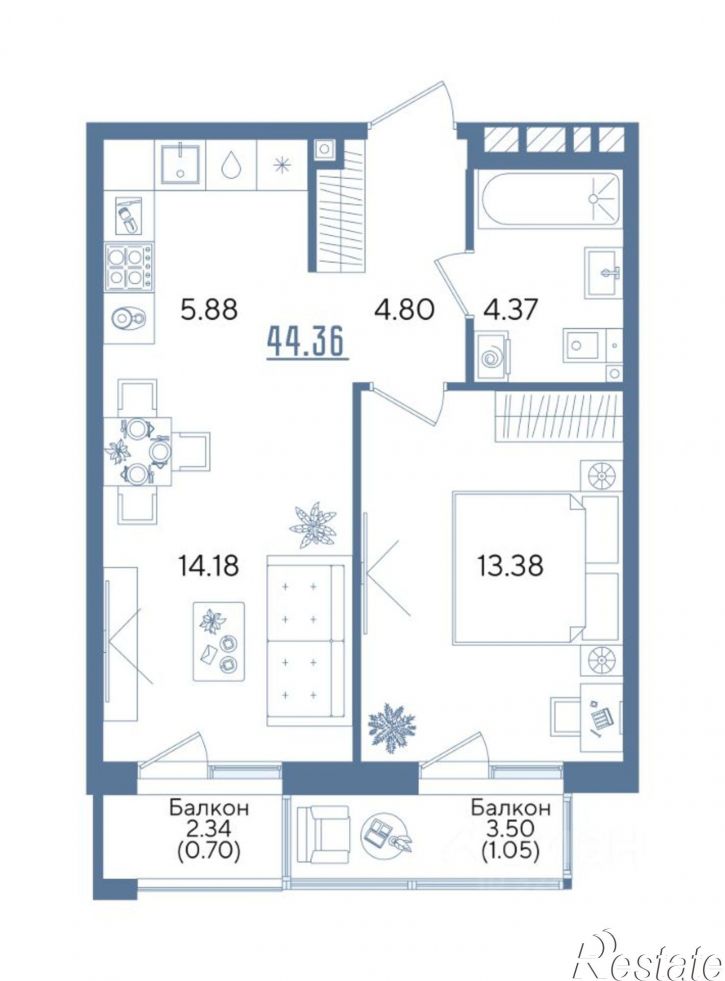 1-комн квартира в новом доме ул Годовикова, 25,  д. 25