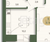 1-комн, 35кв м, этаж 5/9 Маршрутная улица, 15 к3