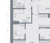 3-комн, 106кв м, этаж 6/8 улица Островского, 114