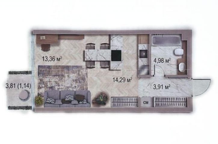 1-комн квартира в новом доме пер. Щербаковский, дом 5