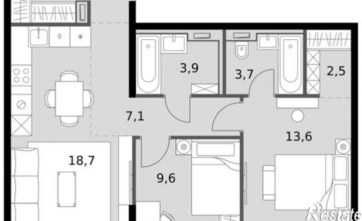 3-комн квартира в новом доме Даурская улица, 16А,  д. 16А