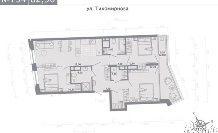 3-комн квартира в новом доме улица Волкова, 2Б,  д. 2Б