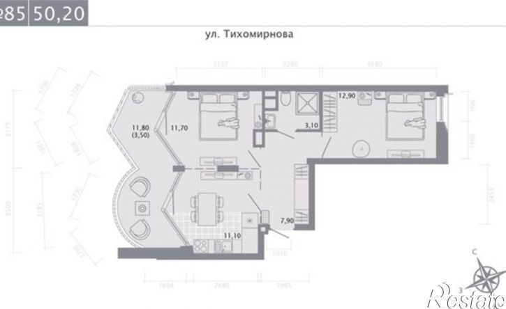 2-комн квартира в новом доме ул Калинина, 7,  д. 7