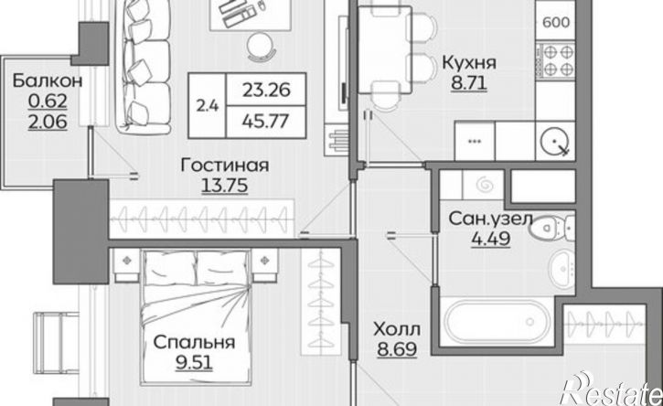 2-комн квартира в новом доме Республика Татарстан (Татарстан), Оренбургский проезд