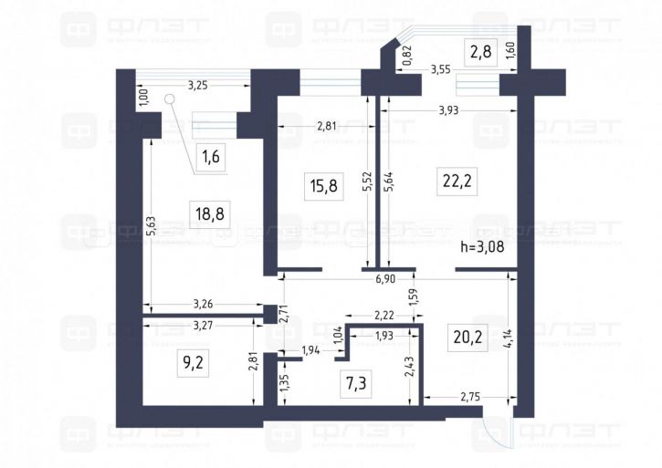 3-комн квартира ул. Мулланура Вахитова, дом 8