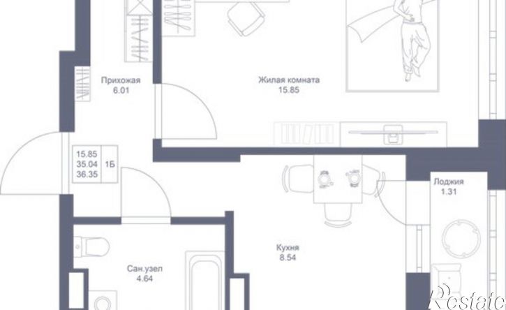 1-комн квартира в новом доме Республика Татарстан (Татарстан), ЖК Мой Ритм, ПК1-1