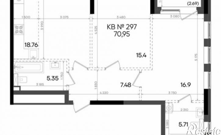2-комн квартира в новом доме улица Аделя Кутуя, 183,  д. 183