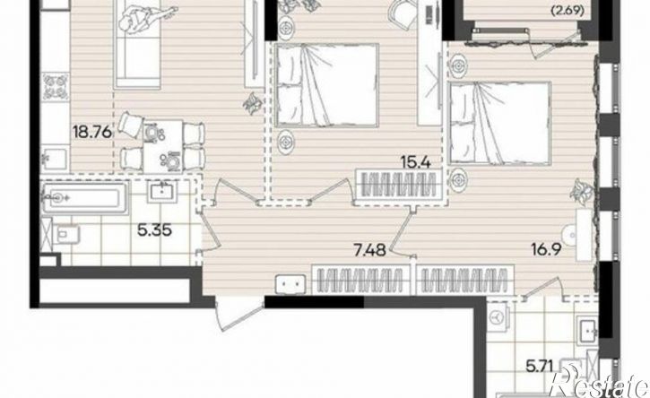 2-комн квартира в новом доме улица Аделя Кутуя, 183,  д. 183