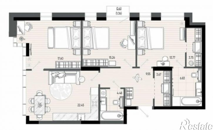3-комн квартира в новом доме улица Меховщиков, 40А,  д. 40А