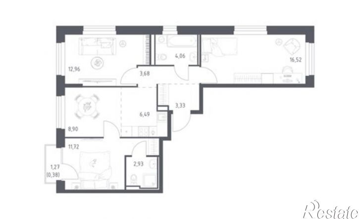 3-комн квартира в новом доме ул Сибирский Тракт, 34 9,  д. 34 9,  к. 9