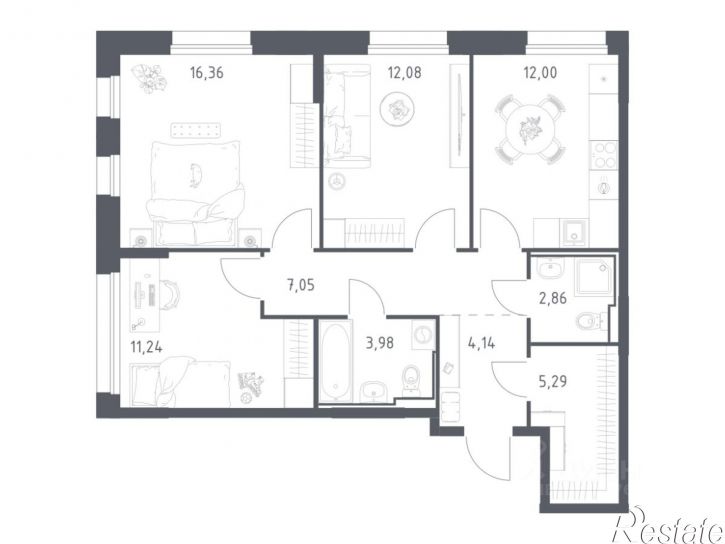 3-комн квартира в новом доме ул Сибирский Тракт, 34 9,  д. 34 9,  к. 9