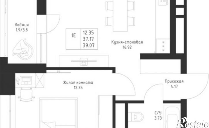 1-комн квартира в новом доме Республика Татарстан (Татарстан), улица Петра Полушкина, 5