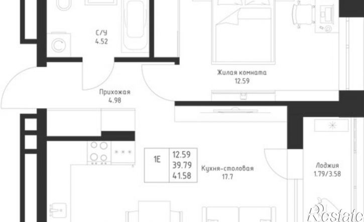 1-комн квартира в новом доме Республика Татарстан (Татарстан), улица Петра Полушкина, 5