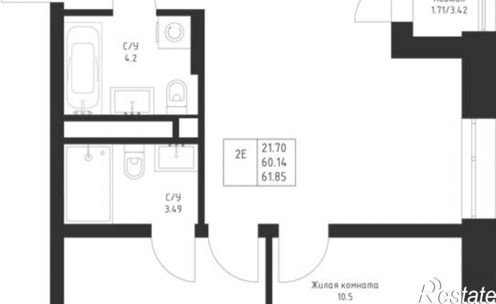 2-комн квартира в новом доме Республика Татарстан (Татарстан), улица Петра Полушкина, 5