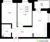 2-комн, 49 кв м, этаж 14/22 Техническая улица, 17Б