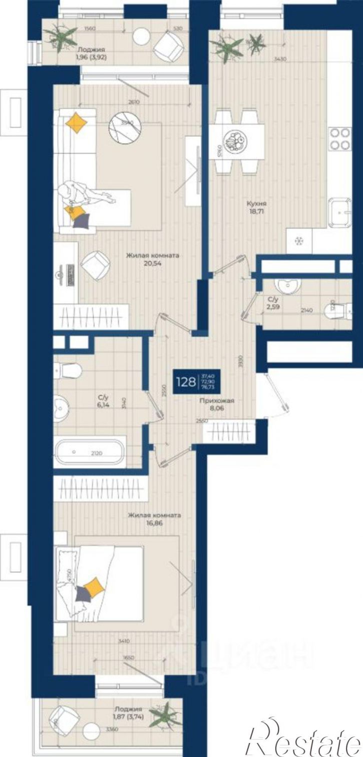 2-комн квартира в новом доме улица Галиаскара Камала, 39,  д. 39