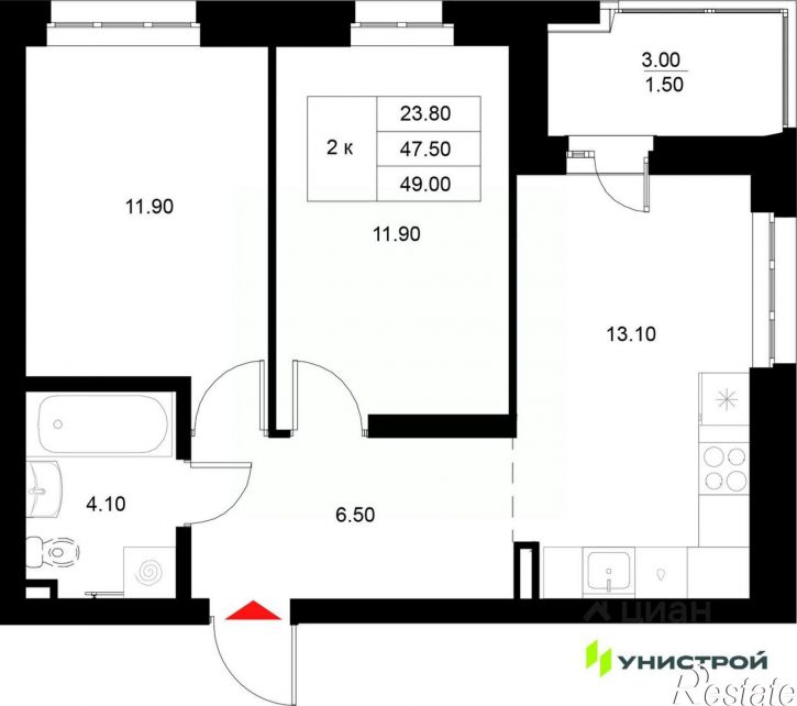 2-комн квартира в новом доме Техническая улица, 17Б,  д. 17Б