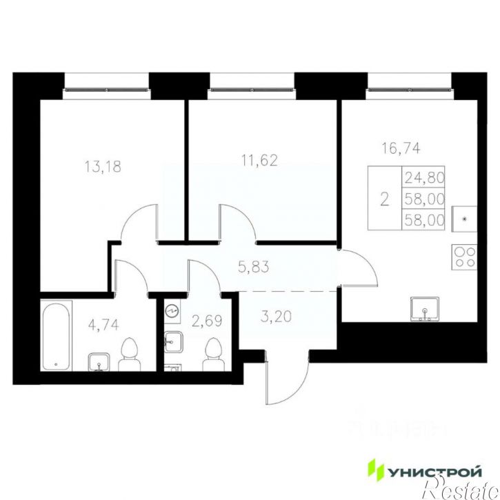 2-комн квартира в новом доме Адмиралтейская улица