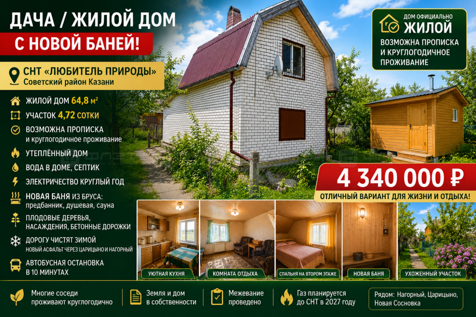 Купить дачу, дом, коттедж за 4 340 000 рублей на сдт Любитель Природы, дом 98