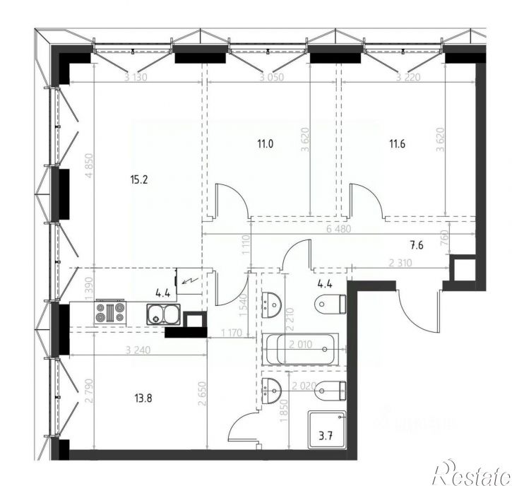 3-комн квартира в новом доме улица Меховщиков, 40А,  д. 40А