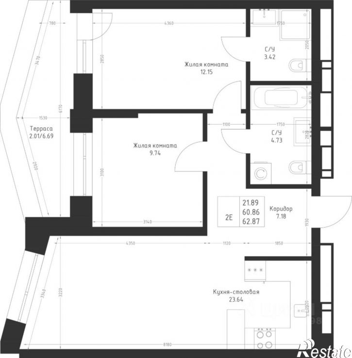 2-комн квартира в новом доме