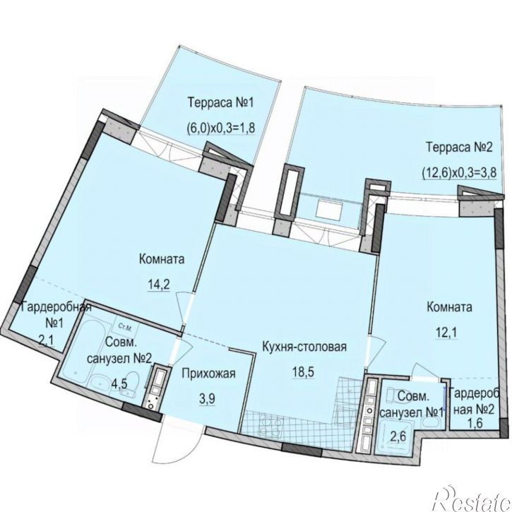 2-комн квартира в новом доме Фермское шоссе