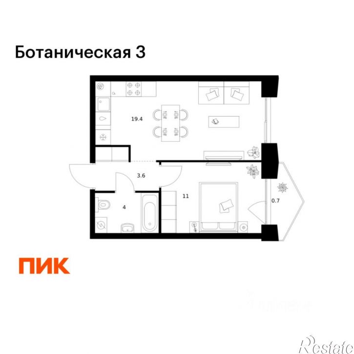 1-комн квартира в новом доме ул Дальняя, 7,  д. 7