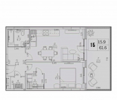 1-комн, 61 кв м, этаж 1/5 улица Генерала Ерина, 5Д
