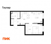 1-комн, 38 кв м, этаж 8/24 ЖК Таулар, 3