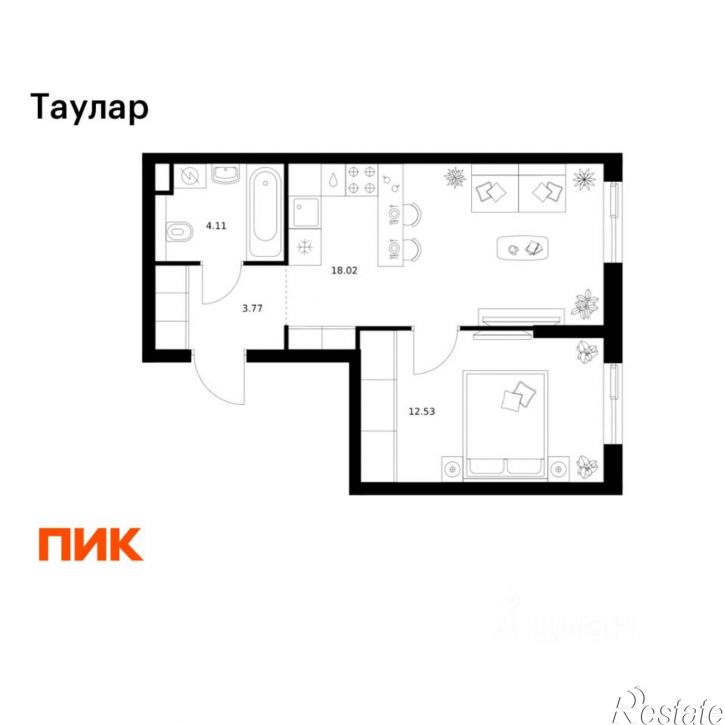 1-комн квартира в новом доме ЖК Таулар, 3