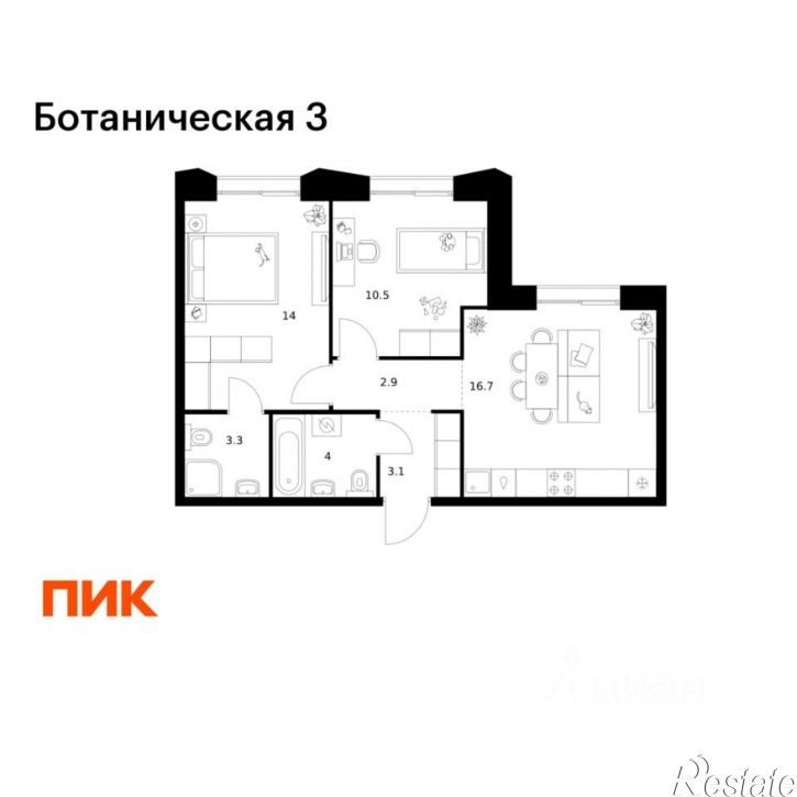 2-комн квартира в новом доме ул Дальняя, 7,  д. 7