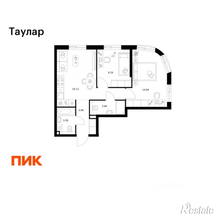 2-комн квартира в новом доме ЖК Таулар, 3