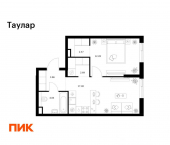 1-комн, 42 кв м, этаж 14/24 ЖК Таулар, 3