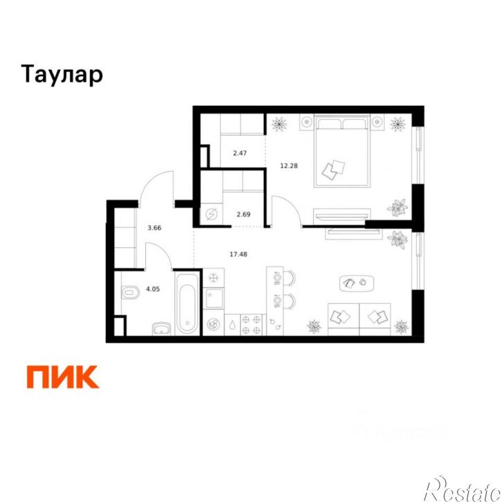 1-комн квартира в новом доме ЖК Таулар, 3