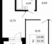 2-комн, 54 кв м, этаж 2/13 Залесная улица, 22