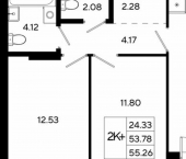 2-комн, 55 кв м, этаж 6/13 ул Залесная, 24