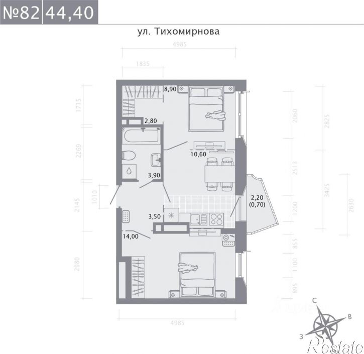 2-комн квартира в новом доме улица Волкова, 2Б,  д. 2Б