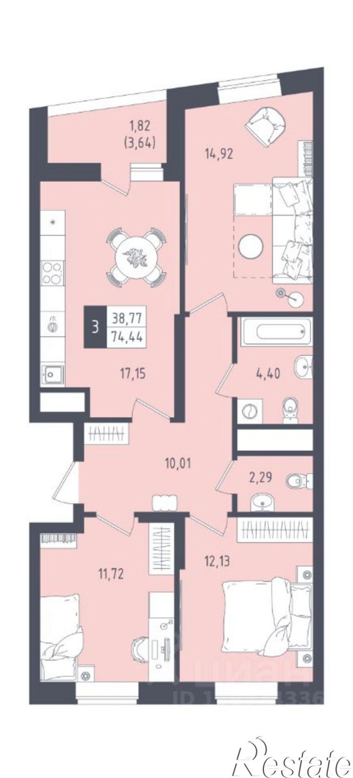 3-комн квартира в новом доме ул Аделя Кутуя, 133,  д. 133
