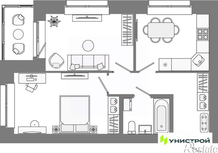 2-комн квартира в новом доме Советский район