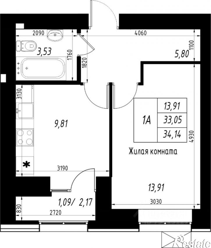 1-комн квартира в новом доме улица Михаила Миля, 9,  д. 9